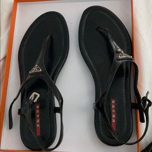 Authentic Black patent Prada sport sandals.